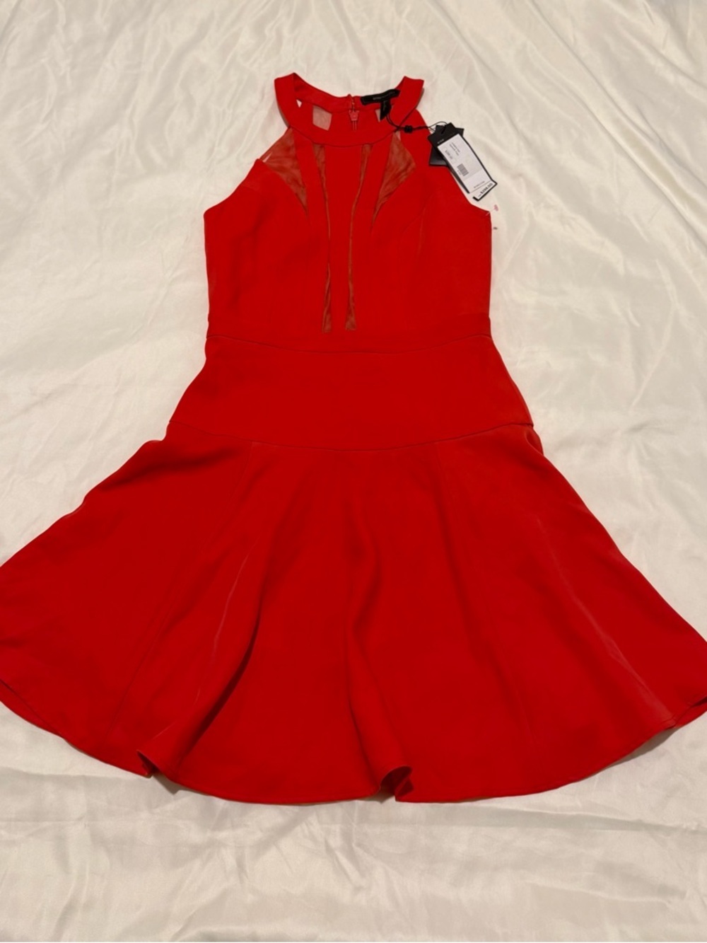 BCBGMaxAzria Red Mesh-Panel Halter Skater Dress,NWT - Picture 6 of 16